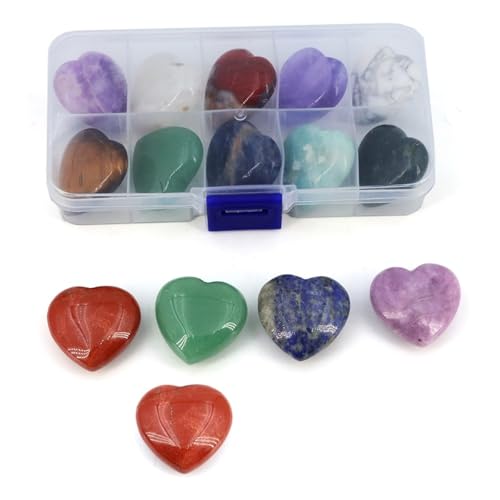 10 Stück/Box, zufälliger natürlicher Rohstein-Set, Kristall, geschnitzt, Totenkopf, runde Perlen, Chakra, Herzform, Apfelanhänger, Geschenk, 30 mm Herzen 10 Stück/Box, zufälliger natürlicher Rohstein-Set, Kristall, geschnitzt, Totenkopf, runde Perlen, Chakra, Herzform, Apfelanhänger, Geschenk, 30 mm Herzen von DEJIN
