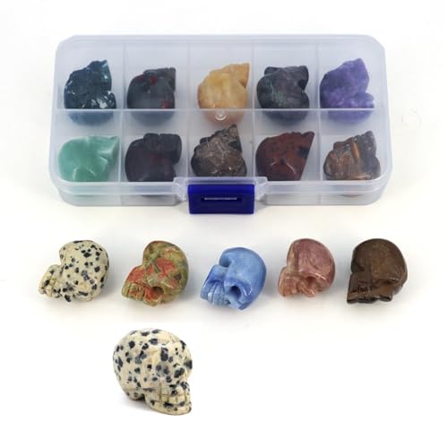 10 Stück/Box, zufälliger natürlicher Rohstein-Set, Kristall, geschnitzt, Totenkopf, runde Perlen, Chakra, Herzform, Apfelanhänger, Geschenk, Totenkopf 10 Stück/Box, zufälliger natürlicher Rohstein-Set, Kristall, geschnitzt, Totenkopf, runde Perlen, Chakra, Herzform, Apfelanhänger, Geschenk, Totenkopf von DEJIN