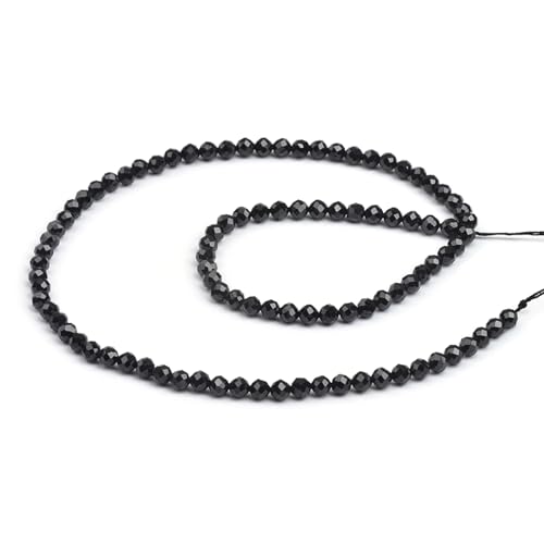 Naturstein, facettierter schwarzer Spinell, lose runde Perlen, 2/3/4 mm, für selbstgemachte Armbänder, Halsketten, 1 Strang, 2 mm von DEJIN