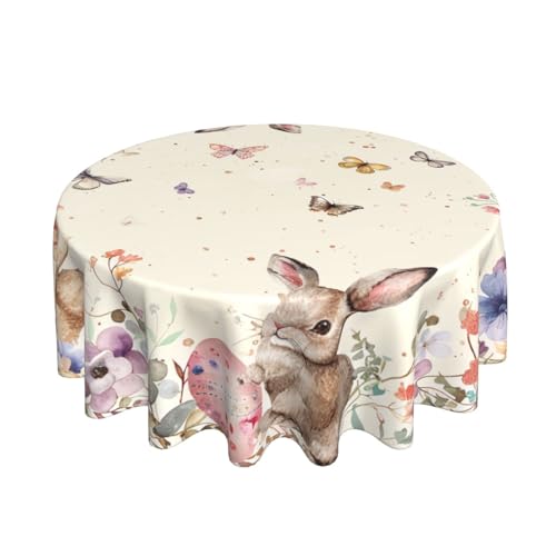DEKIFNHG Runde Tischdecke mit Osterei-Hasen-Motiv, 152,4 cm, Hasen-Dekorationen, runde Tischdecke für Ostern, Urlaub, Picknick, Party, drinnen und draußen von DEKIFNHG