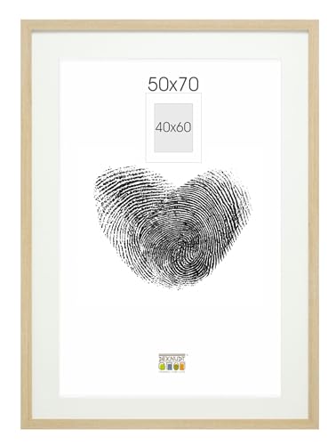 DEKNUDT FRAMES Bilderrahmen mit Passepartout - Natur Holzfarbe - S66KH1 P1 50x70cm für Bild 40x60cm - Bilderrahmen Holz MDF - Bilder aufhängen von DEKNUDT