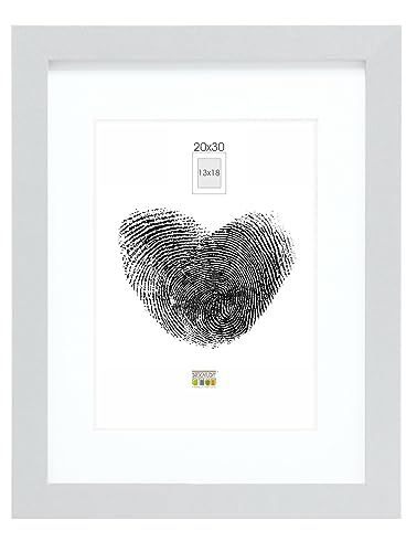 DEKNUDT FRAMES Bilderrahmen mit Passepartout - Silber - S66KD1 P1 20x30cm für Bild 13x18cm - Bilderrahmen Holz MDF - Bilder aufhängen oder ausstellen von DEKNUDT