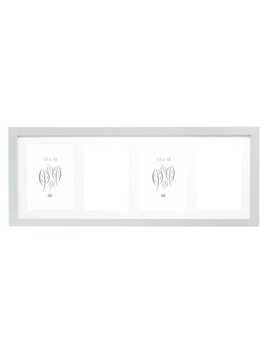 DEKNUDT FRAMES Bilderrahmen mit Passepartout für 4 Bilder 13x18cm - Silber - Holz MDF - Galerierahmen - Bilder Aufhängen oder ausstellen - 26x65cm von DEKNUDT
