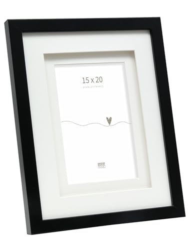 DEKNUDT FRAMES Bilderrahmen mit doppeltem Passepartout -Schwarz - S65KK2 P1 für Bildgröße 15x20cm - Bilderrahmen Holz MDF - Bilder aufhängen oder ausstellen von DEKNUDT