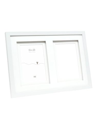 DEKNUDT Frames Galerierahmen mit doppeltem Passepartout -Weiß - S65KK1 P2 für 2 Bilder Bildgröße 15x20cm - Bilderrahmen Holz MDF - Bilder aufhängen oder ausstellen von DEKNUDT