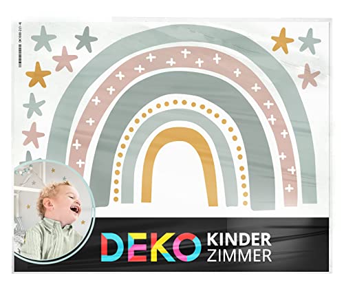 DEKO KINDERZIMMER Wandsticker Kinderzimmer Regenbogen mit Sterne Wandtattoo Junge Mädchen Babyzimmer mint Wandaufkleber Deko DK1037-3-M von DEKO KINDERZIMMER