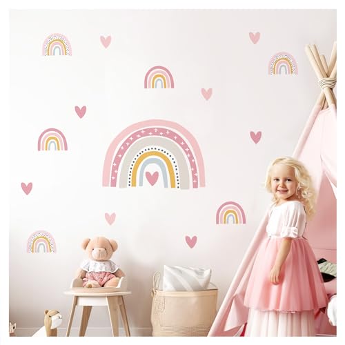 DEKO KINDERZIMMER Wandsticker Regenbogen Set in rosa Wandtattoo Herzen Wandaufkleber für Kinderzimmer Babyzimmer Wanddeko DK1081 von DEKO KINDERZIMMER