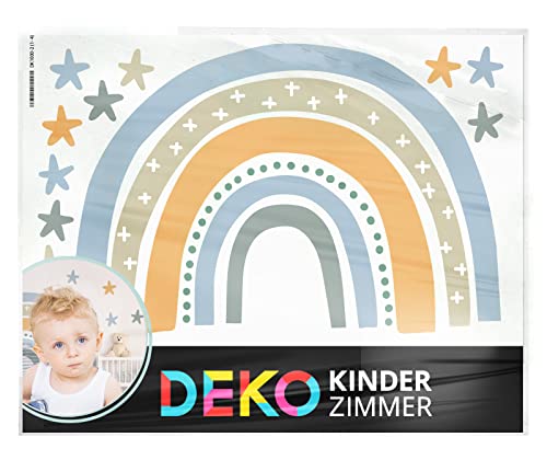 DEKO KINDERZIMMER Wandsticker Regenbogen Sterne Kinderzimmer Wandtattoo für Babyzimmer Junge Wandaufkleber Deko DK1037-8-M von DEKO KINDERZIMMER