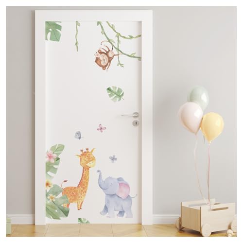 DEKO KINDERZIMMER Wandsticker Türaufkleber Kinderzimmer Wandtattoo Dschungel Tiere Babyzimmer Safari Wandaufkleber Wanddeko DK1004-3 von DEKO KINDERZIMMER