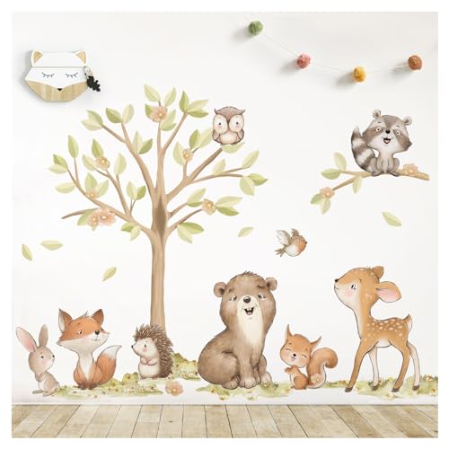 DEKO KINDERZIMMER Wandsticker Waldtiere Baum Wandtattoo Reh Fuchs Hase Babyzimmer Wandaufkleber Kinderzimmer Schlafzimmer Wanddeko DK1147-05 von DEKO KINDERZIMMER