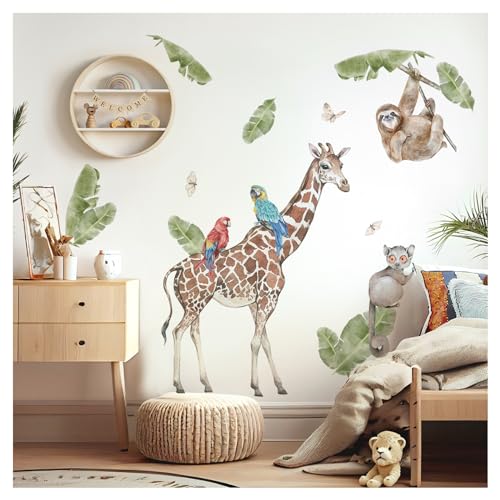 DEKO KINDERZIMMER Wandsticker XXL Giraffe Wandtattoo Dschungel Tiere Wandaufkleber Safari Kinderzimmer Wohnzimmer Schlafzimmer Wanddeko DK1087-5 von DEKO KINDERZIMMER
