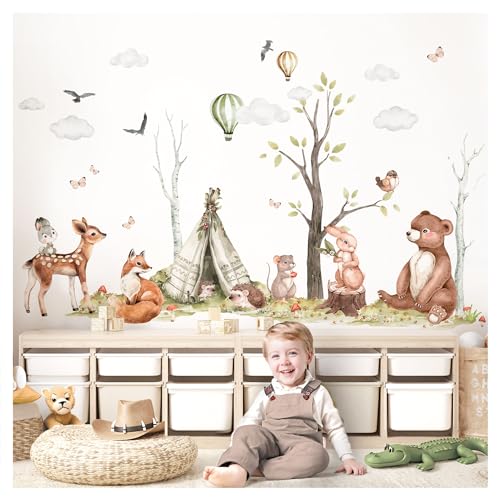 DEKO KINDERZIMMER Wandsticker XXL Waldtiere Set Wandaufkleber Bäume für Babyzimmer Wandtattoo Kinderzimmer Schlafzimmer Wanddeko DK1112-4 von DEKO KINDERZIMMER