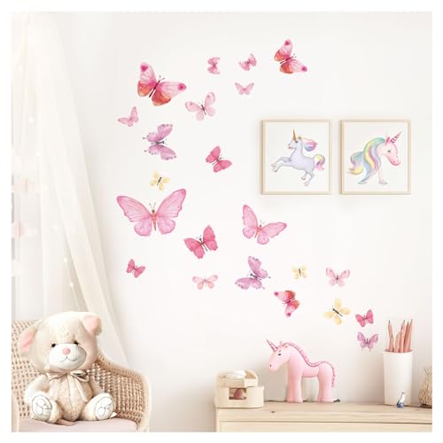 DEKO KINDERZIMMER Wandsticker rosa Schmetterlinge Set Wandtattoo Babyzimmer Wandaufkleber Schlafzimmer Kinderzimmer Wanddeko DK1078-1 von DEKO KINDERZIMMER