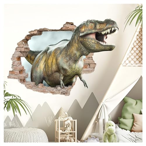 Deko Kinderzimmer 3D Wandtattoo Kinderzimmer Dinosaurier T-Rex Wandsticker Loch in der Wand Wandaufkleber Dino Jugendzimmer DK1041-3 von DEKO KINDERZIMMER
