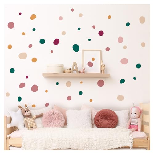 Deko Kinderzimmer Wandsticker Tupfen 92 Stück Wandtattoo für Babyzimmer Kreise Dots rosa beige grün Wandaufkleber Klebepunkte für Kinderzimmer DK1019 von DEKO KINDERZIMMER
