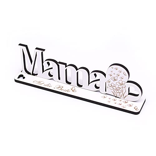 Beste Mama Deko Aufsteller Holz graviert Schriftzug mit Herz Geschenk-Aufsteller 20 x 6 cm | Dekolando von DEKO-LANDO
