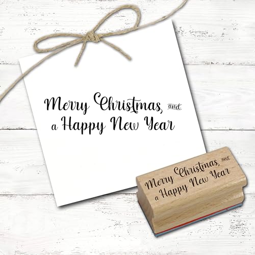 Motivstempel Merry Christmas and a happy new year - Schriftzug Stempel Xmas Holzstempel Weihnachtsstempel - Abdruck 68 x 25 mm von DEKO-LANDO