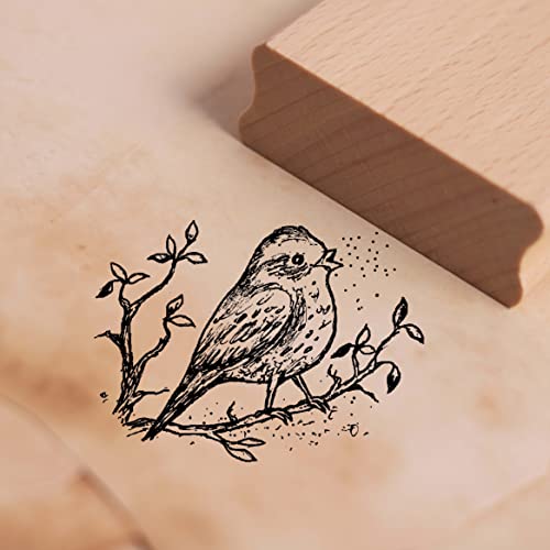 DEKO-LANDO Motivstempel Vogel auf Zweig singt Stempel Spatz 38 x 28 mm, Natur von DEKO-LANDO
