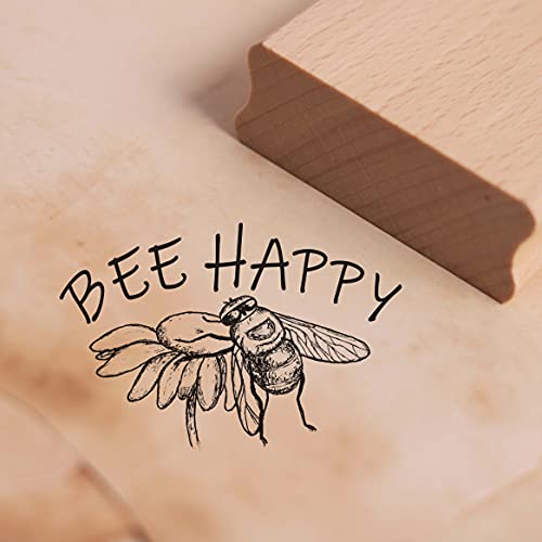 Stempel Bee happy Biene Blume - Motivstempel ca. 38 x 25 mm von DEKO-LANDO