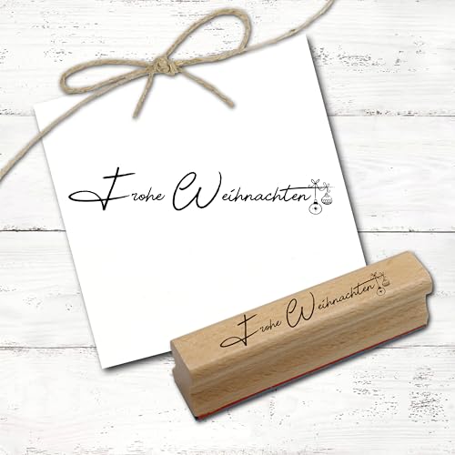 Dekolando Stempel Frohe Weihnachten Schriftzug - Tannenbaumkugeln Motivstempel Holzstempel Weihnachtsstempel modern minimalistisch - Abdruck ca. 98 x 18 mm von DEKO-LANDO
