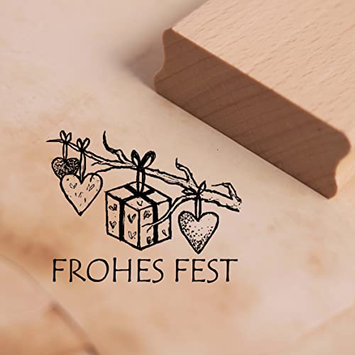 Stempel Frohes Fest - Tannenzweig mit Anhängern Motivstempel ca. 48 x 38 mm von DEKO-LANDO