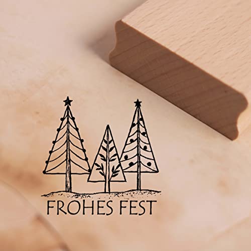 Stempel Frohes Fest - geschmückte Tannenbäume Motivstempel ca. 48 x 48 mm von DEKO-LANDO