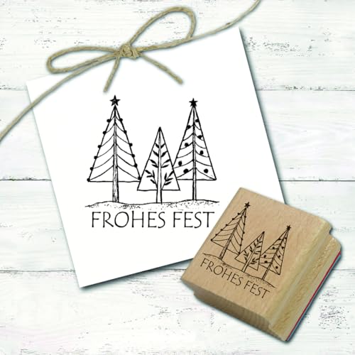 Stempel Frohes Fest - geschmückte Tannenbäume Motivstempel ca. 48 x 48 mm von DEKO-LANDO