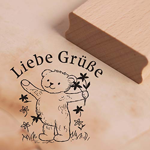 Stempel Liebe Grüße - Teddy Motivstempel ca. 38 x 38 mm von DEKO-LANDO