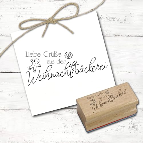 Stempel Liebe Grüße aus der Weihnachtsbäckerei - Lebkuchenmann Motivstempel ca. 98 x 41 mm von DEKO-LANDO