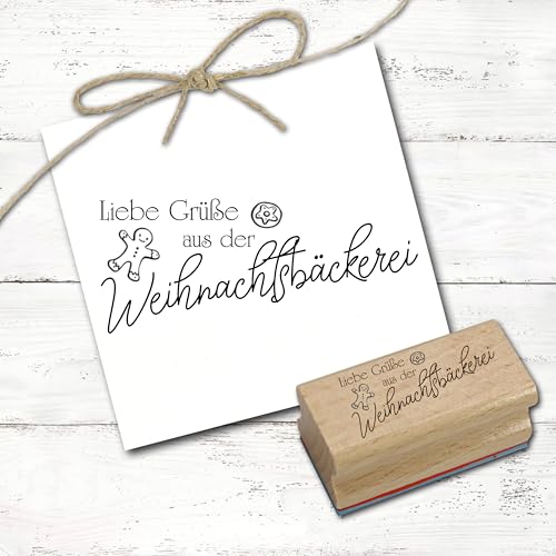 Stempel Liebe Grüße aus der Weihnachtsbäckerei - Lebkuchenmann Holzstempel Motivstempel Weihnachtsstempel Abdruck 98 x 41 mm von DEKO-LANDO