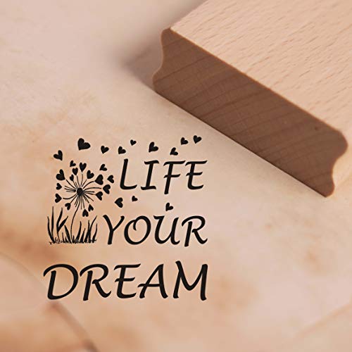 Stempel Life Your Dream - Herz Pusteblume Motivstempel ca. 48 x 48 mm von DEKO-LANDO