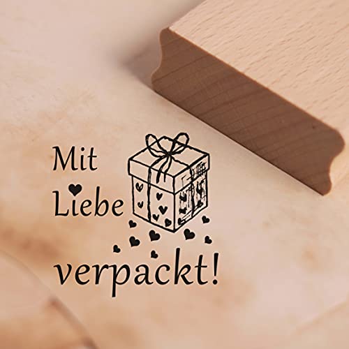 Stempel Mit Liebe verpackt - Geschenk Herzen Motivstempel ca. 38 x 38 mm von DEKO-LANDO