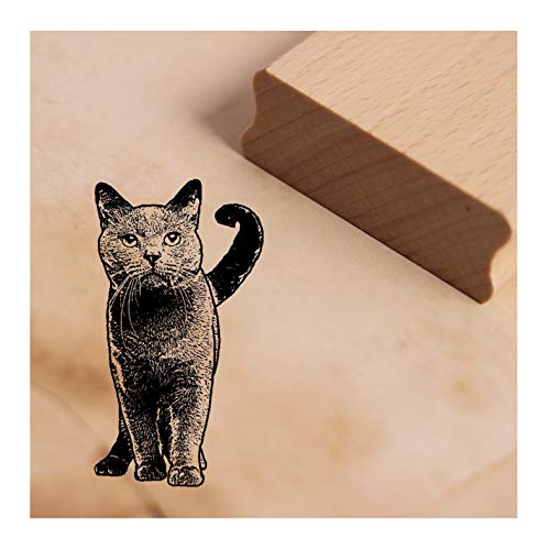 Stempel Motivstempel Katze Kartäuser - Katzenmotiv Holzstempel ca. 38x38mm von DEKO-LANDO