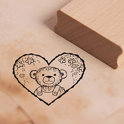 Stempel Teddy im Blumen Herz - Motivstempel ca. 38 x 28 mm von DEKO-LANDO