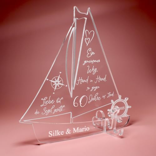 DEKOLANDO Geschenk Diamantene Hochzeit personalisiertes Schiff aus Acryl 60 Diamanthochzeit- Personalisierte Geschenke zur Diamantenen Hochzeit Diamant von DEKOLANDO