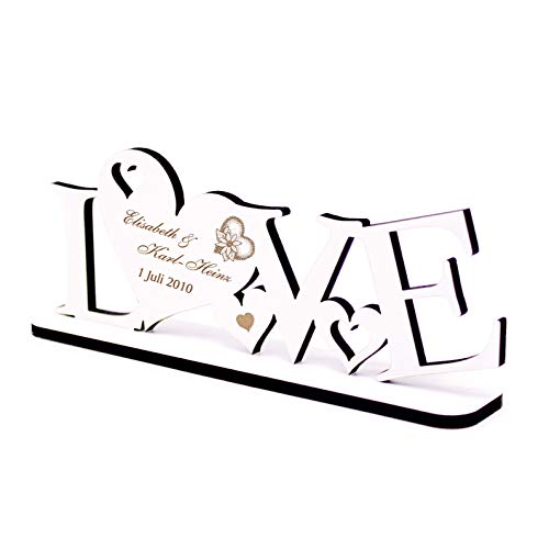 DEKO AUFSTELLER mit Herzen LOVE inkl. Personalisierung Wunschtext - Größe 20 x 8 cm | Dekolando Home Accessoires von DEKOLANDO