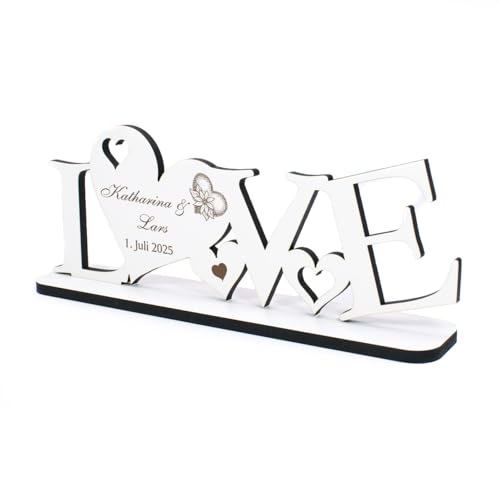 Dekolando Hochzeitsgeschenk Geldgeschenk Love Aufsteller mit Herzen - inkl. Personalisierung Name Datum - Geschenk Hochzeit 20 x 8 cm von DEKOLANDO