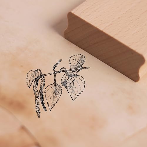 Dekolando Motivstempel Birkenzweig - Stempel Birke Natur Holzstempel - Abdruck 38 x 38 mm von DEKOLANDO