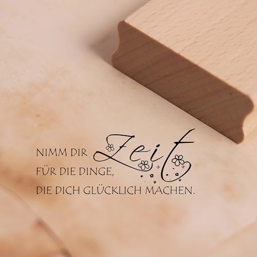 Dekolando Motivstempel Nimm dir Zeit für die Dinge, die dich glücklich machen - Stempel mit Spruch Glück Holzstempel - Abdruck 68 x 28 mm von DEKOLANDO