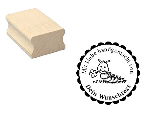 Dekolando Holzstempel HANDMADE STEMPEL - RAUPE - mit WUNSCHTEXT personalisiert Ø 40 mm von DEKOLANDO