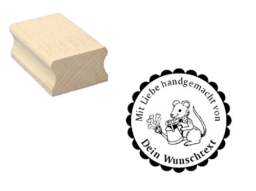 Motivstempel HANDMADE STEMPEL - MAUS - mit Wunschtext Name - Ø 40 mm von DEKOLANDO