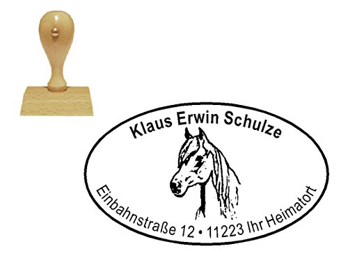 Stempel Adressenstempel « PFERD KOPF » mit persönlicher Adresse und Motiv - Motivstempel - Reiten Reiterhof Reiter Turnierreiten von DEKOLANDO