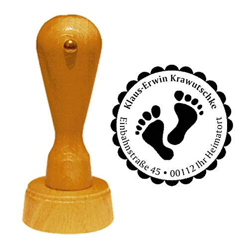 Stempel Adressstempel « FUßPFLEGE 03 » Durchmesser ca. Ø 40 mm - mit persönlicher Adresse, Motiv und Zierrand - Beruf Podologe Füße Fußspuren Stempel Adressstempel « FUßPFLEGE 03 » Durchmesser ca. Ø 40 mm - mit persönlicher Adresse, Motiv und Zierrand - Beruf Podologe Füße Fußspuren von DEKOLANDO