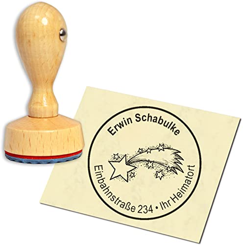 Stempel Adressstempel Holzstempel - Sternschnuppe - rund ∅ 40mm personalisiert als Firmenstempel Namensstempel Bürostempel Stempel Adressstempel Holzstempel - Sternschnuppe - rund ∅ 40mm personalisiert als Firmenstempel Namensstempel Bürostempel von DEKOLANDO