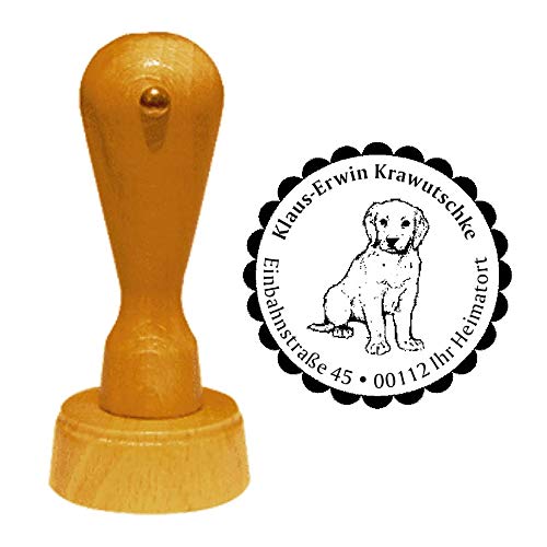 Stempel Adressstempel « LABRADOR RETRIEVER 05 » Durchmesser ca. Ø 40 mm - mit persönlicher Adresse, Motiv und Zierrand - Hund Hunderasse Welpe Familienhund von DEKOLANDO