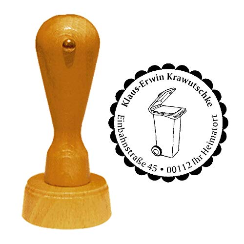 Stempel Adressstempel « MÜLLTONNE » Durchmesser ca. Ø 40 mm - mit persönlicher Adresse und Motiv - Hausmeister Müllentsorgung Müllabfuhr Mülltrennung Stempel Adressstempel « MÜLLTONNE » Durchmesser ca. Ø 40 mm - mit persönlicher Adresse und Motiv - Hausmeister Müllentsorgung Müllabfuhr Mülltrennung von DEKOLANDO