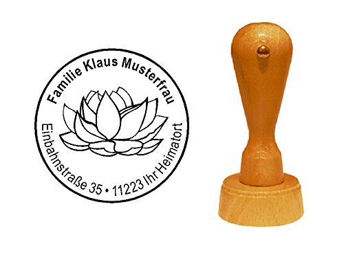 Stempel personalisiert Adressstempel Lotusblume Lotus runder Holzstempel mit persönlicher Adresse Ø 40 mm von DEKOLANDO