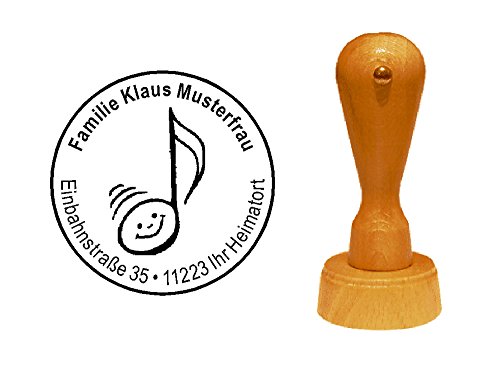 Stempel Holzstempel Adressstempel « MUSIK NOTE » Durchmesser ca. Ø 40 mm - mit persönlicher Adresse und Motiv - Musiker Komponist Gitarrist Musikschule Lehrer von DEKOLANDO