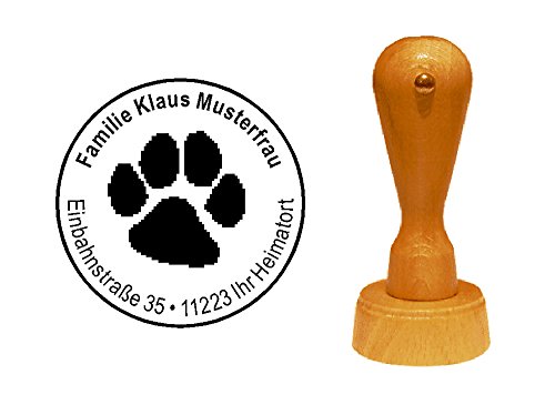 Stempel Holzstempel Adressstempel « TIER TATZE » Durchmesser ca. Ø 40 mm - mit persönlicher Adresse und Motiv - Tierpark Tierpfleger Zoo Zoohandlung Tiere von DEKOLANDO