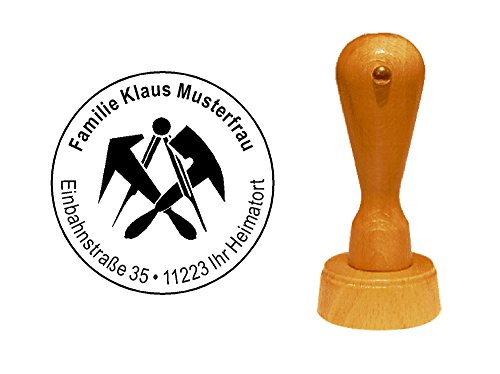 Stempel Holzstempel Motivstempel « DACHDECKER » Durchmesser ca Ø 40 mm - mit persönlicher Adresse und Motiv - Handwerk Dachdeckerei Zunft Bau von DEKOLANDO